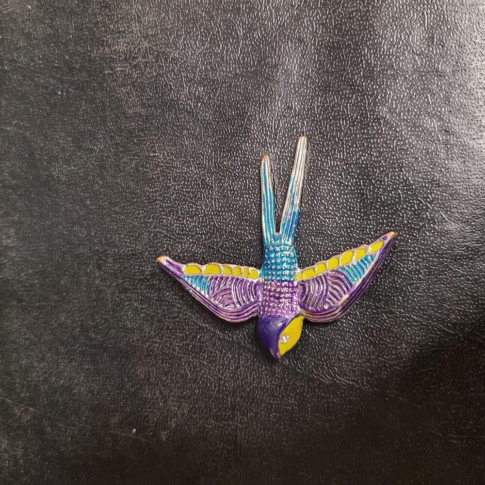 Vintage Y2K Dior Sparrow pin, purple, yellow, teal